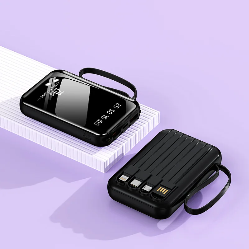 Mini Large Capacity Built-in Cable Power Bank 20000mAh Fast Charging Digital Display Portable Shared Mobile Power Source