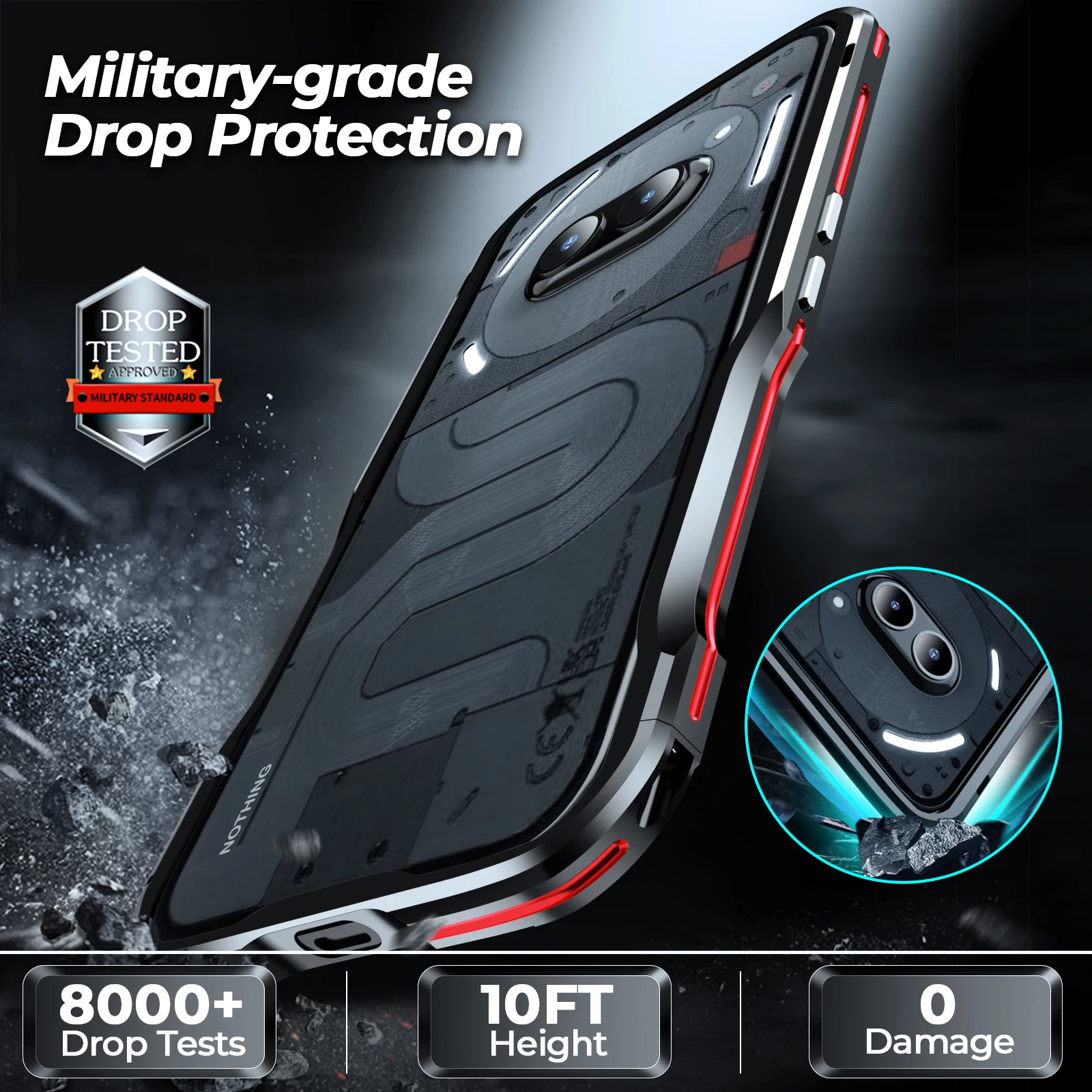 Luksusowe, oryginalne metalowe etui z bumperem do Nothing Phone 3A Pro, aluminiowa ramka, lekka, aluminiowa, odporna na wstrząsy obudowa do Nothing Phone 2A — zdjęcie produktu 4