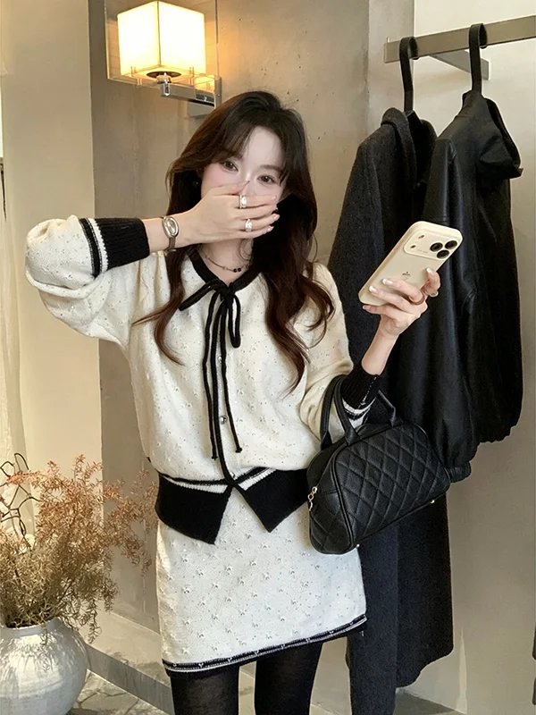 Fashionable Small Fragrance Style Set Short Skirt Women's Autumn Winter Elegant  Dress High Intelligence Sensation Matchi...