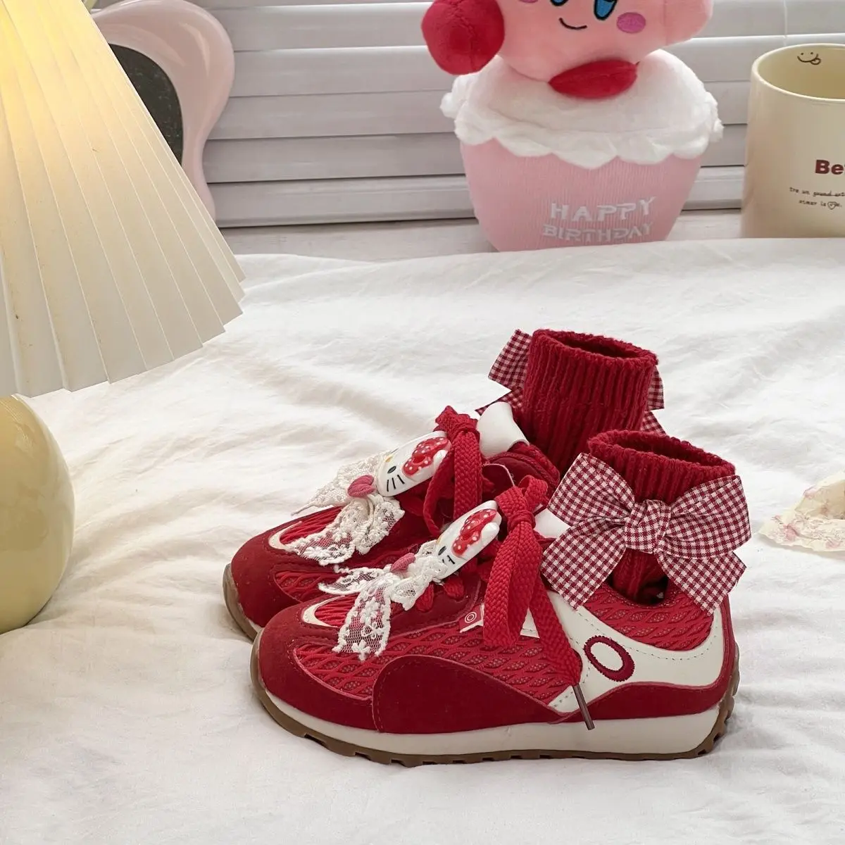 جديد سانريو مرحبا كيتي الفتيات الأطفال أحذية رياضية ربطة القوس فيونكة طفل أحذية تنس لينة أسفل الخريف احذية الجري أحذية رياضية عدم الانزلاق