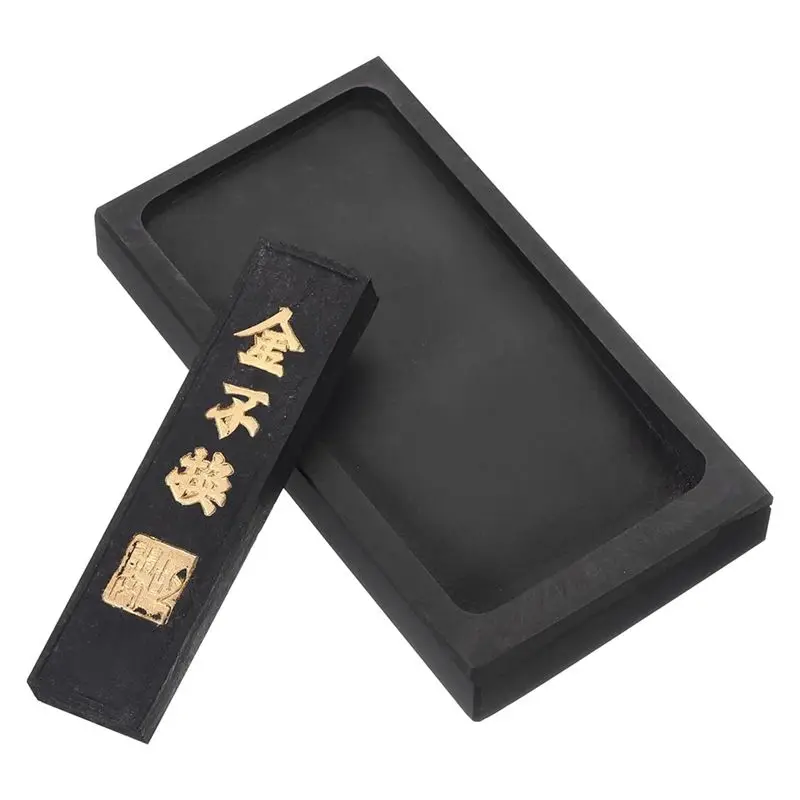 Multifunction 4 Inch Chinese Calligraphy Ink Stone With Ink Stick, Rectangle Ink Stone Tray For Traditional Calligraphy Practice