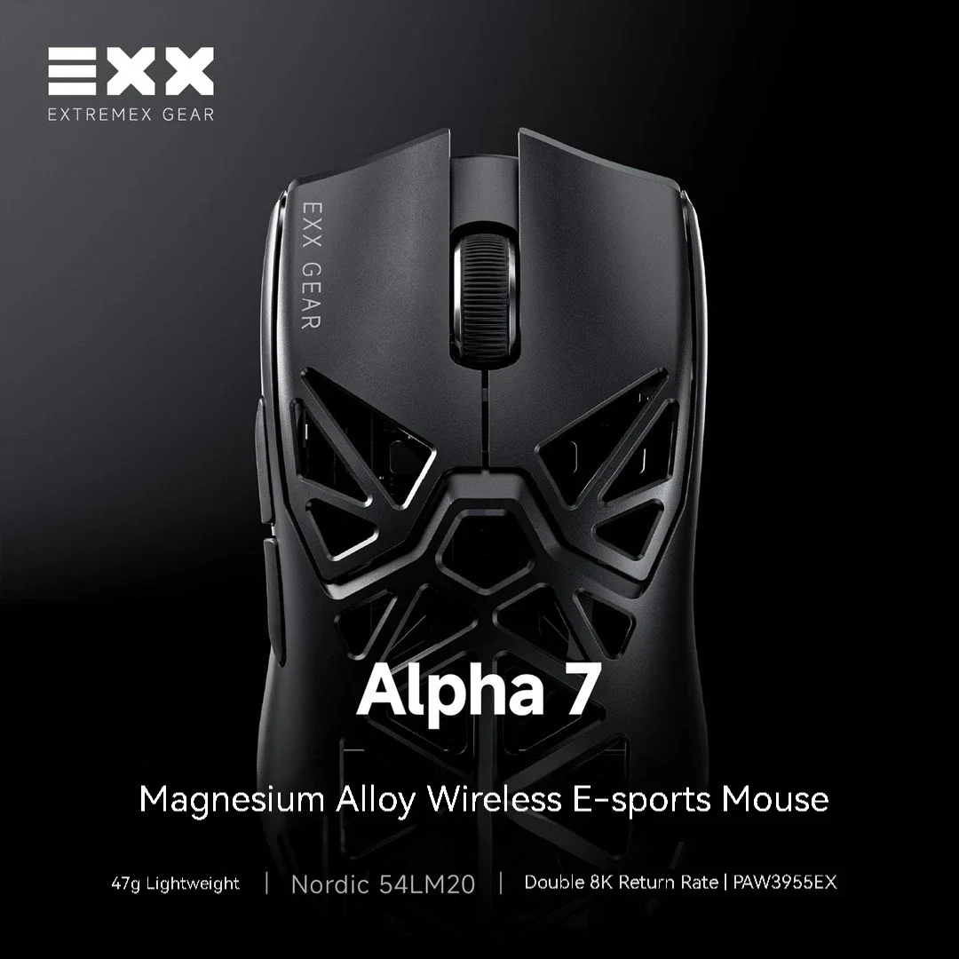 EXX GEAR Alpha 7 Magnesium Alloy Wireless Gaming Mouse 47g Nordic 54LM20 Dual 8K Polling Rate PAW3955EX 50000 DPI PC Gamer Mouse