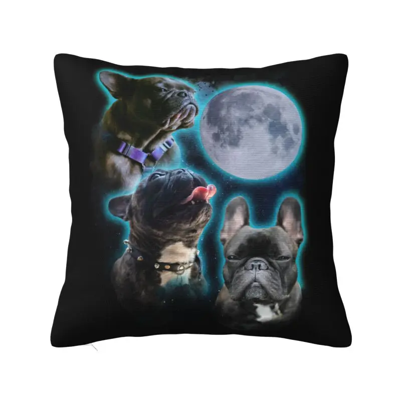 Three Frenchies Moon Cushion Cover 60*60 cm Velvet Funny French Bulldog Throw Pillow Case Home Decor Sofa Chair Pillowslip