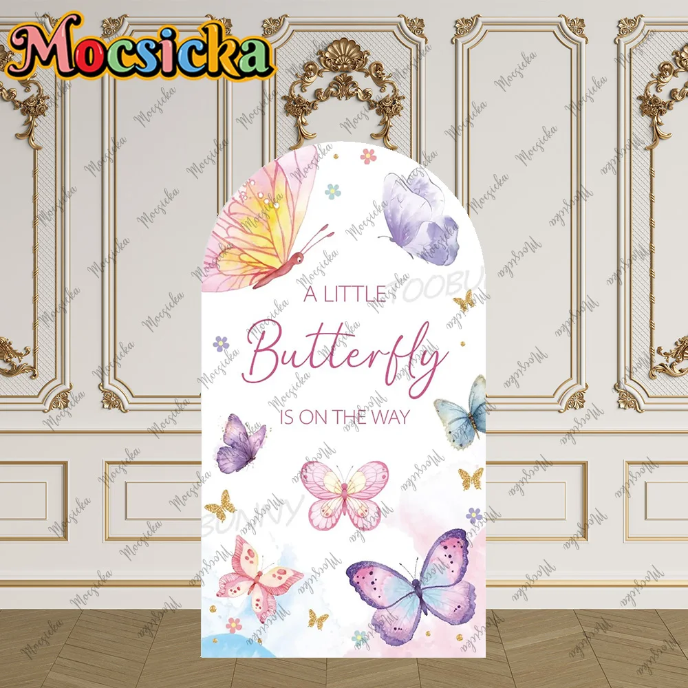 Mocsicka 2-Sided Arch Cover Watercolor Butterfly Decoration Backdrop Wall Baby Shower Cake Smash Newborn 1st Party Photo Props