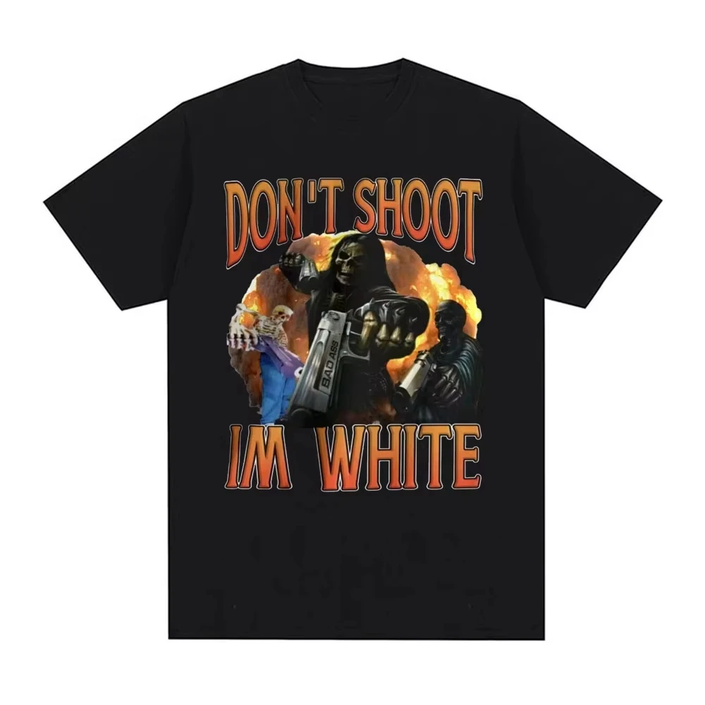 Funny Dont Shoot Im White Meme Graphic T Shirt for Men Casual Humor Short Sleeve Unisex Vintage Crew Neck Graphic Print Tee