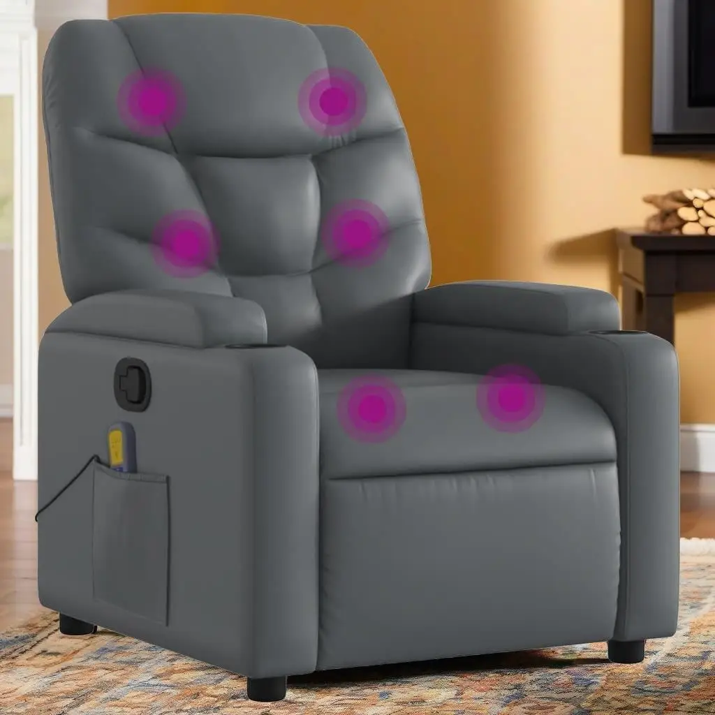 Gray Faux Leather Massage Recliner Chair - Comfort & Relaxation for Your Living Room