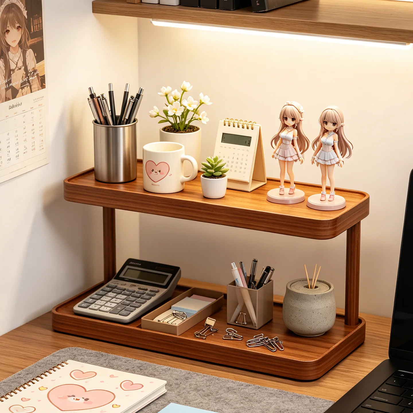Multi-Layer Wooden Holder for Jewerly Display Coffee Cups, Plants, Desk & Kitchen , Space-Saving Storage Rack