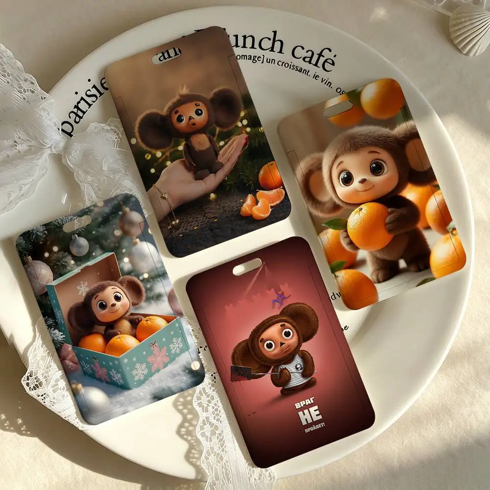 C-Cheburashka 1 Card Holder, Leather Card Storage Box, Key Chain, Access Tag Holder, ID Card Holder, Key Chain