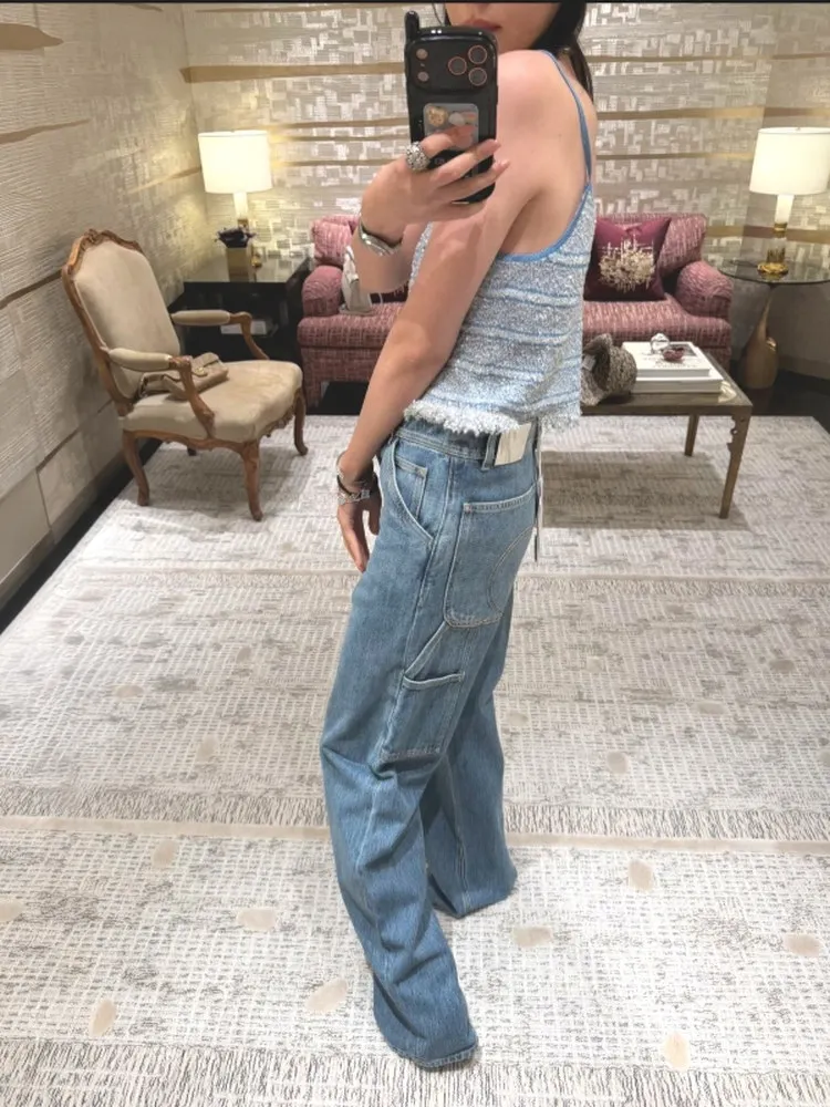 Popular Workwear All-match Straight Slim Jeans 2026 Fashion King New Pocket Pants For Women