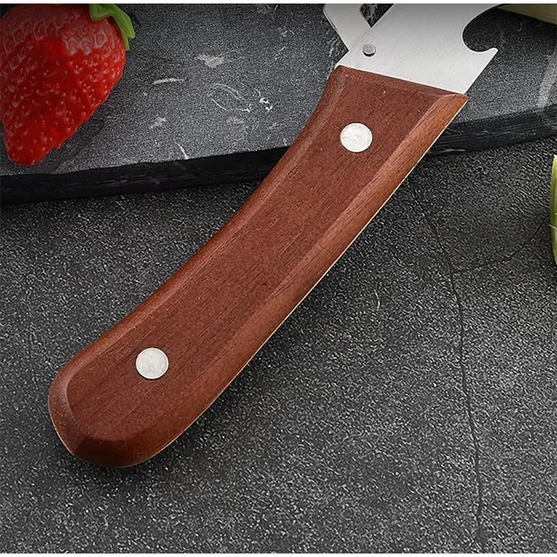 Descascador multifuncional de aço inoxidável com cabo de madeira maciça, utensílio de cozinha para descascar frutas e legumes._voghion.com