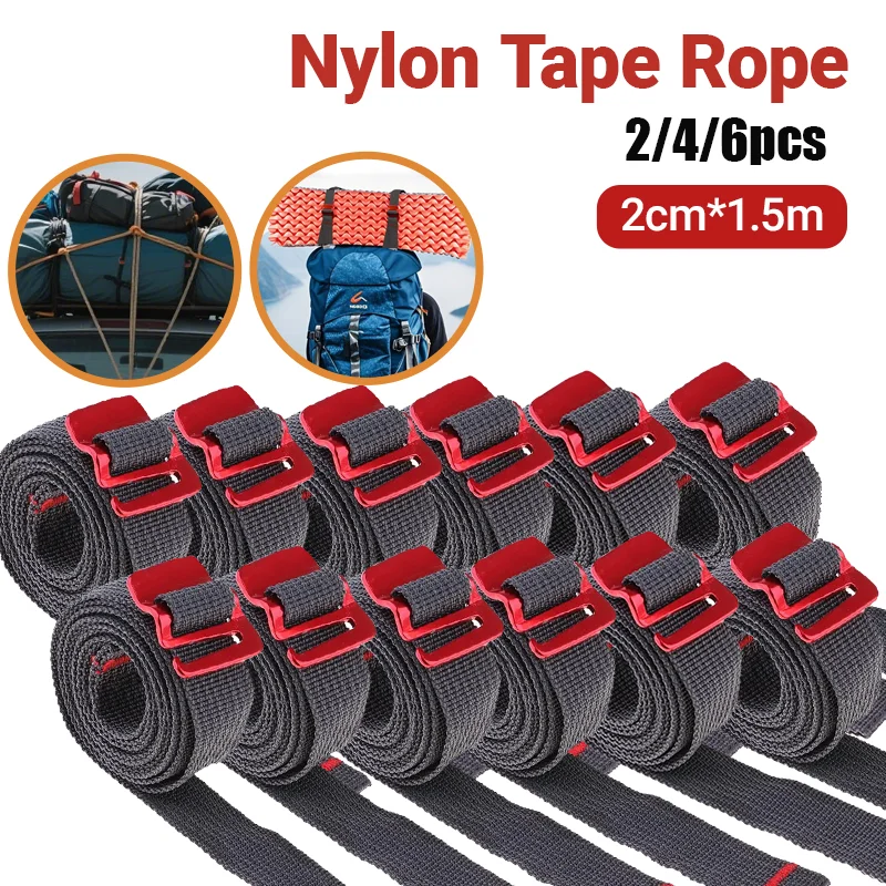2/4/6PCS Hiking Climbing Tension Belts Buckle Tie-Down 1.5/2m Belt Cargo Straps Cord Tape Nylon Rope with Quick Release Hook