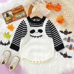 Halloween Newborn Baby Bodysuits Winter Black White Skeleton Long Sleeve Knitted Infant Kids Boy Girl Onesie Jumpsuits One Piece