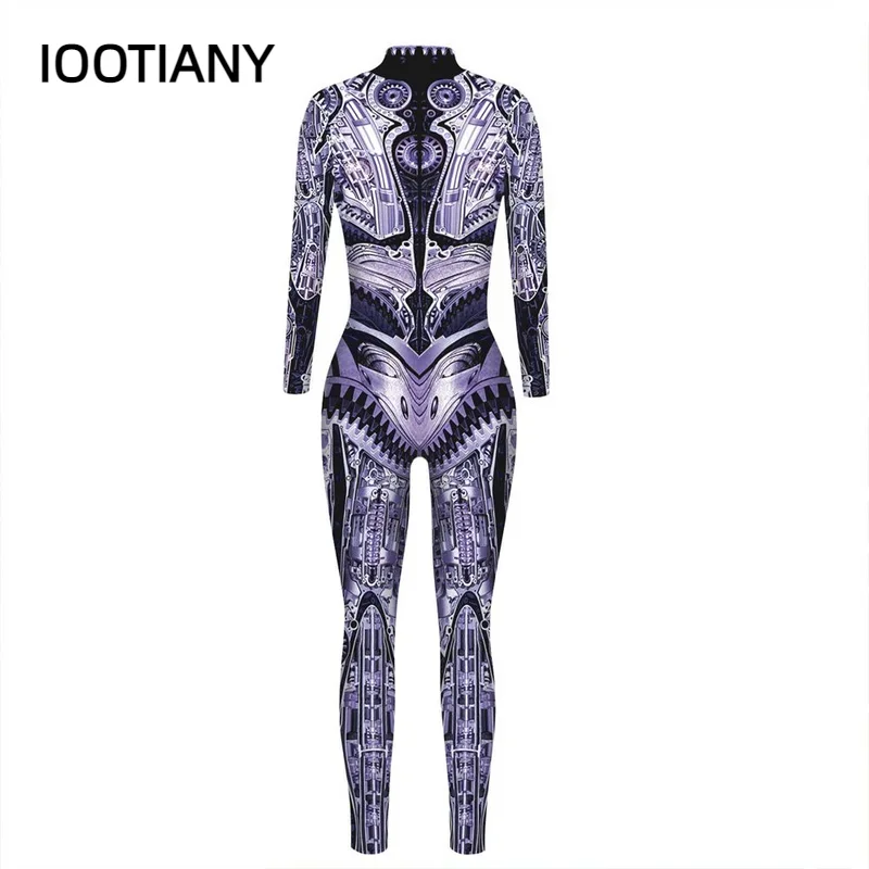 IOOTIANY Retro Robot Punk Style Print Cosplay Costume Women/Men Jumpsuit Bodysuit Adult Carnival Party Halloween monos mujer