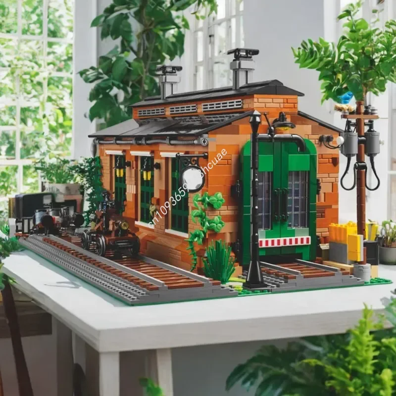 2585 pçs antigo trem motor galpão castelo modular modelo moc blocos de construção diy cena estação montagem tijolos educativos brinquedos presentes