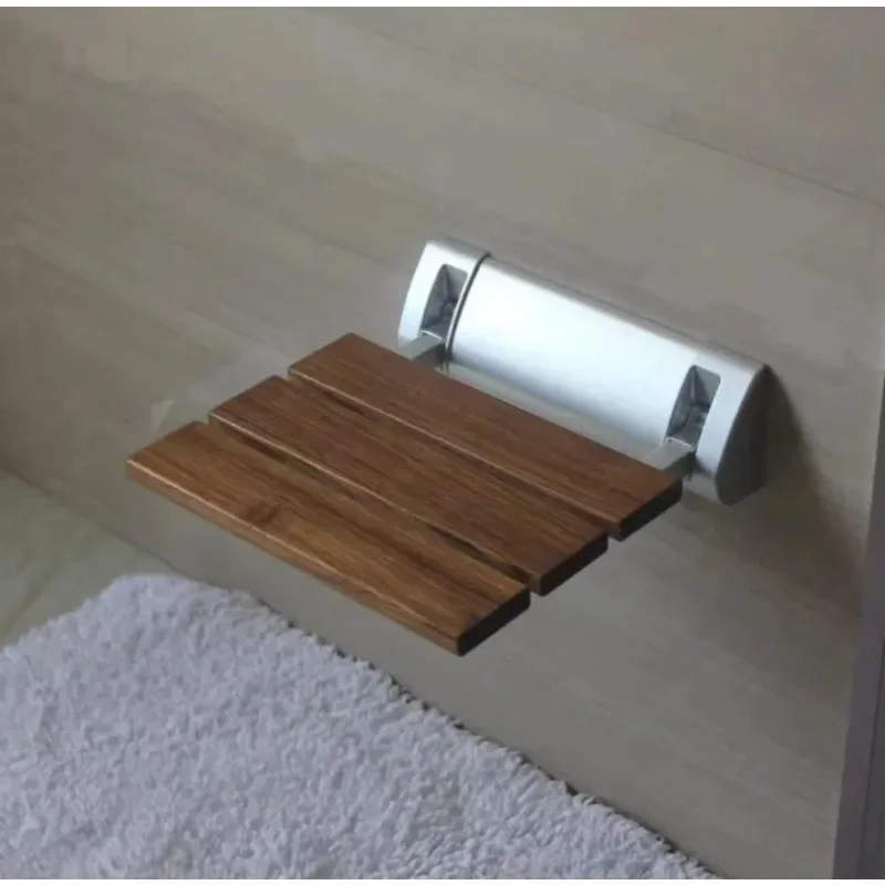 Burmese Teak Wall-Mounted Chair | Foldable Stool for Bathroom Shower & Foyer Entryway