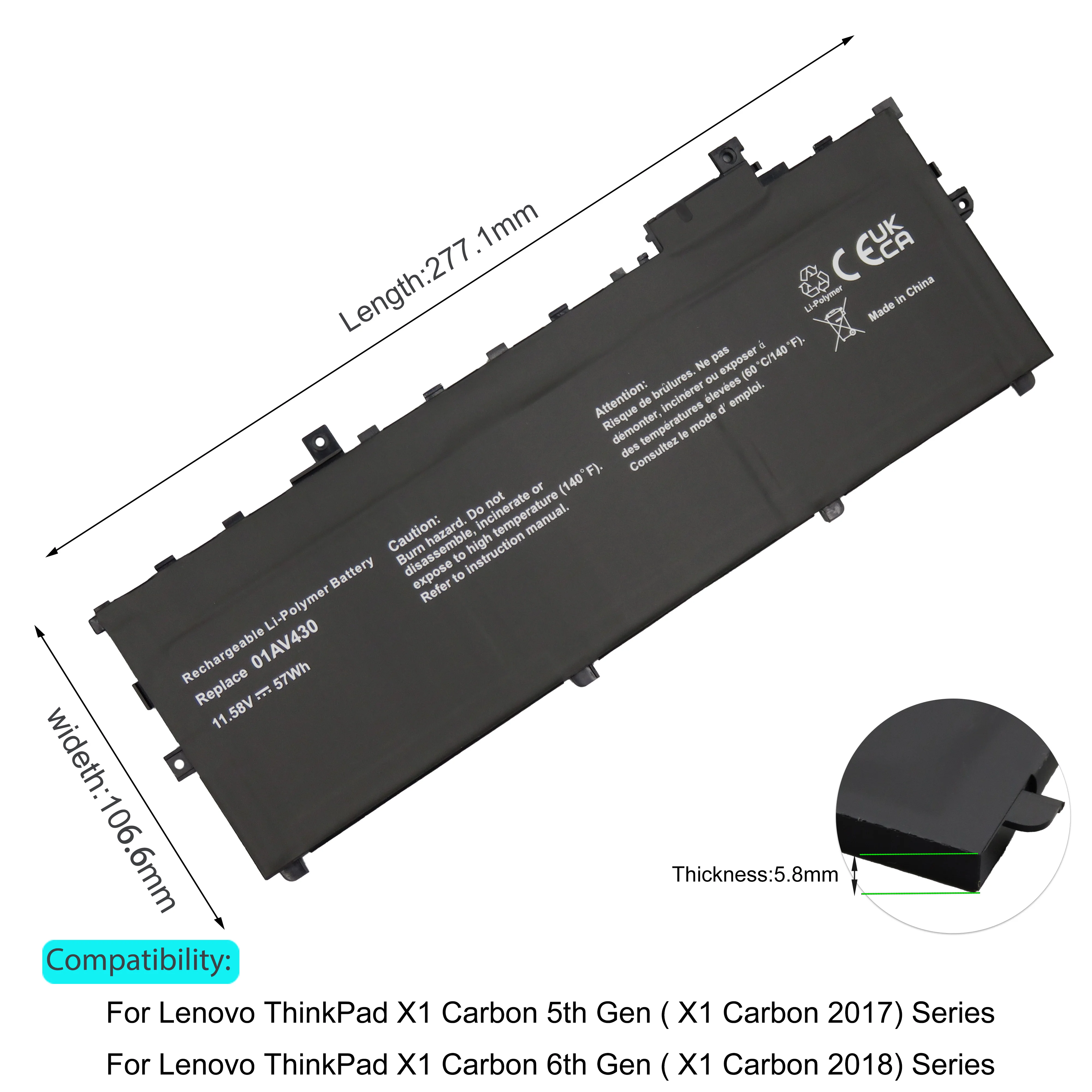 For Lenovo 01AV430 Laptop battery Lenovo ThinkPad X1 Carbon 5th 6th Gen ( X1 Carbon 2017 2018) Series 01AV429 01AV494 01AV431