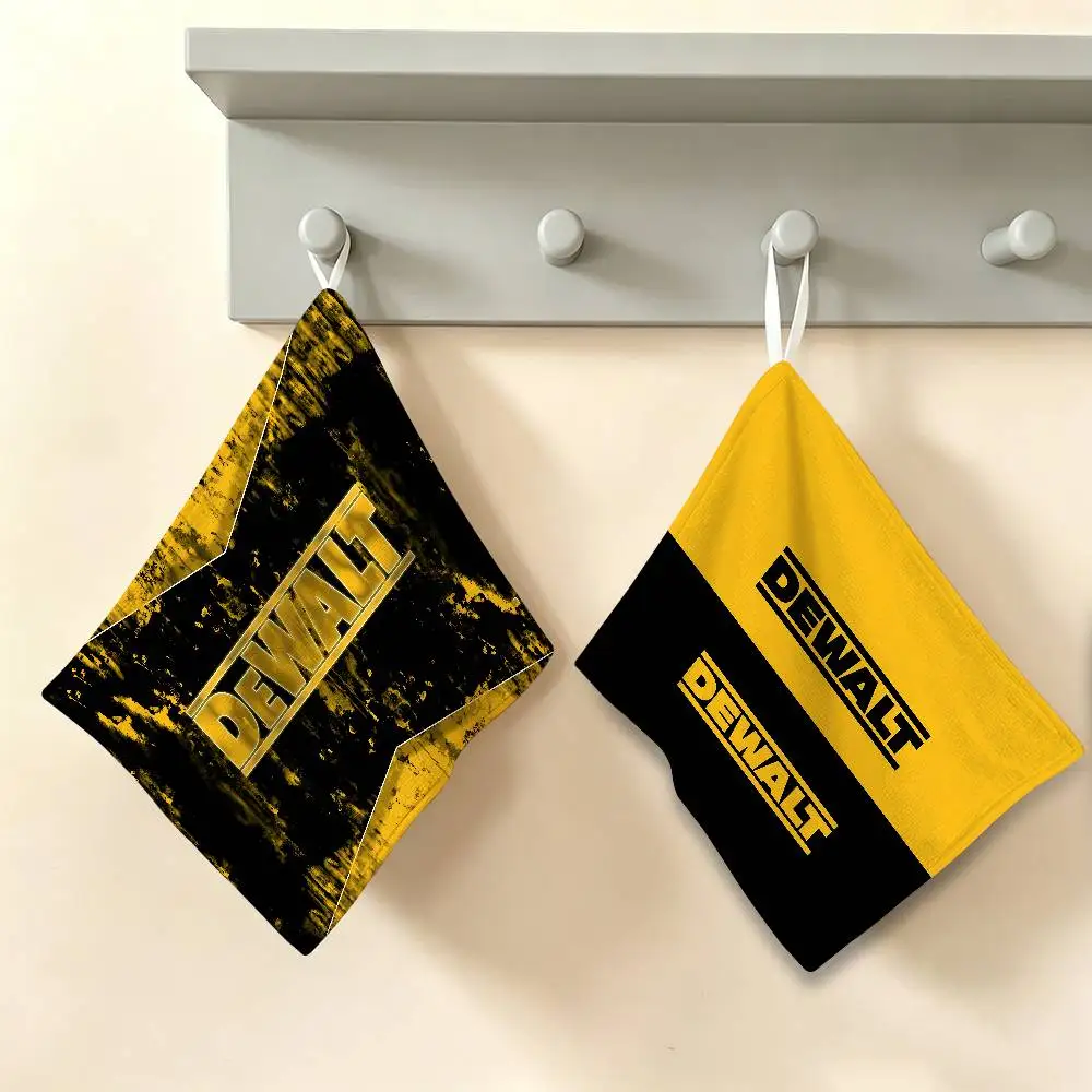 Popular D-DEWALT Logo Polyester Cotton Hand Wiping Towel, Anti-shrink Hanging Kitchen Cloth for Household Cleaning