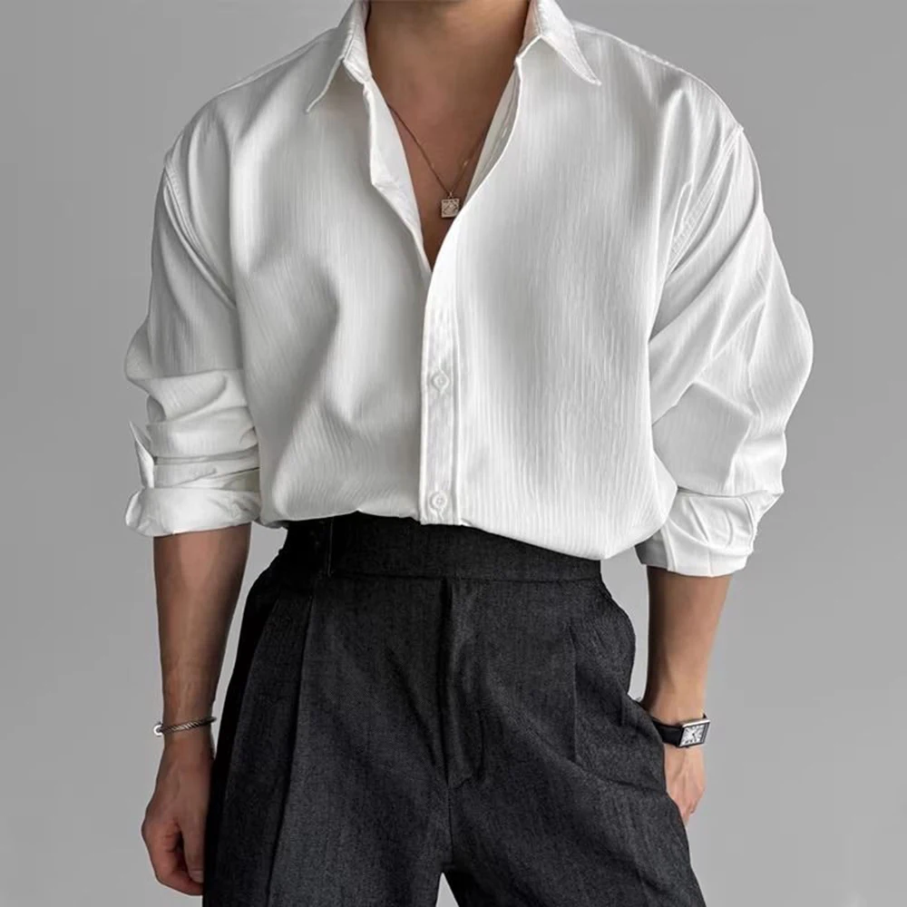 

Mens Textured Plain Shirt Fashion Casual Lightweight Soft Breathable Solid Color Simple Long Sleeved Top Men'S Clothing 2026 New