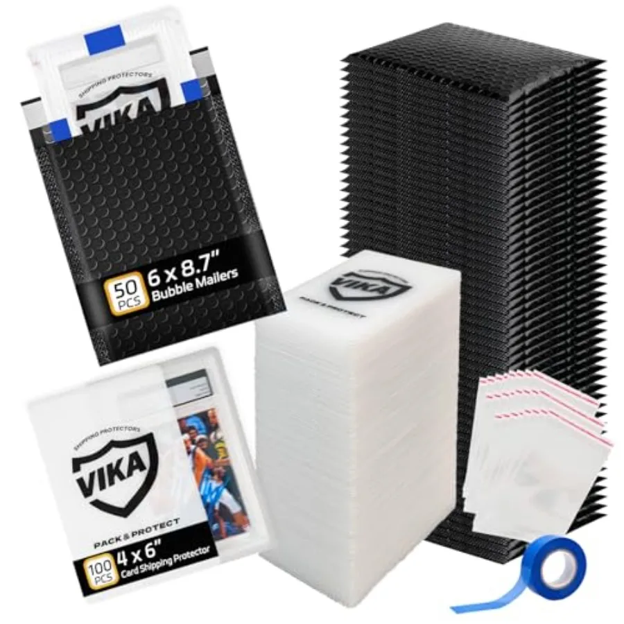 

Trading Card Shipping Kit - 100 Pcs 4''x6'' Trading Card Shipping Protectors, 50 Pcs 6''x8.7'' Envelope Bubble Mailers, 20M Pai