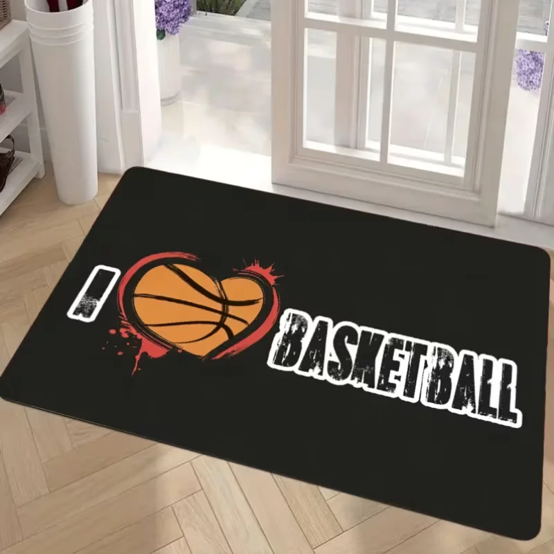 2D Flat Basketball Theme Black Crack Background Pattern Printed Floor Mat Door Mats Kitchen Mats RV Thanksgiving Decoration