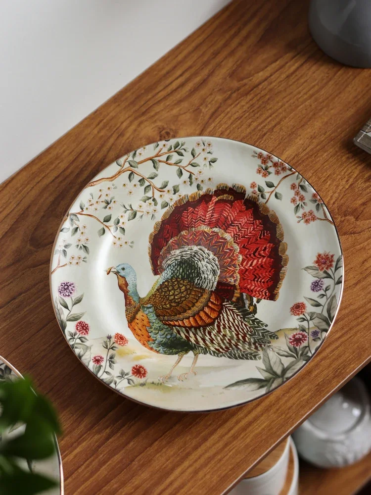 American country retro ceramic Western steak plate European turkey illustration decorative plate