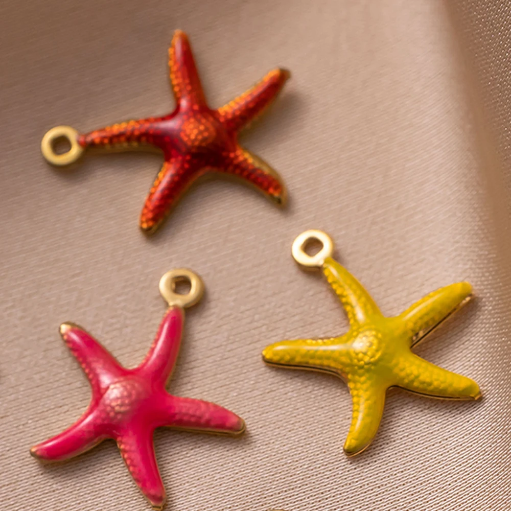 10pcs Stainless Steel Starfish Enamel Pendants Cute Metal Dangle Hanging Charms for DIY Craft Earring Bracelet Necklace Jewelry