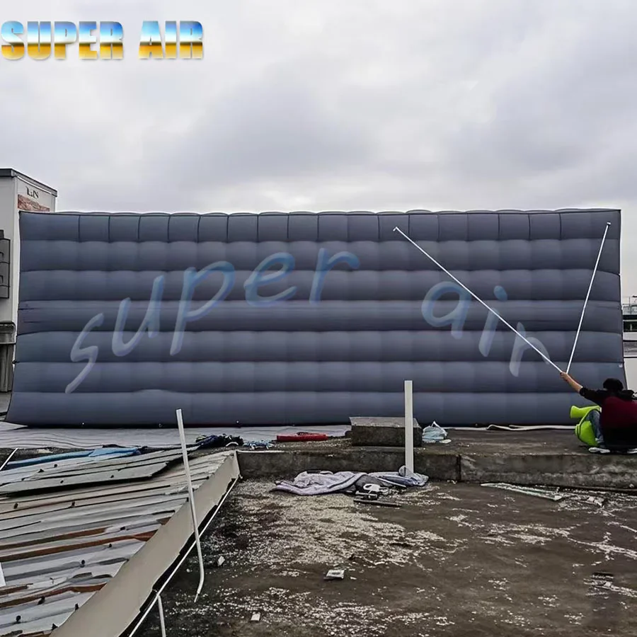 Barraca quadrada inflável gigante super air, casa inflável cinza para exterior com ventilador