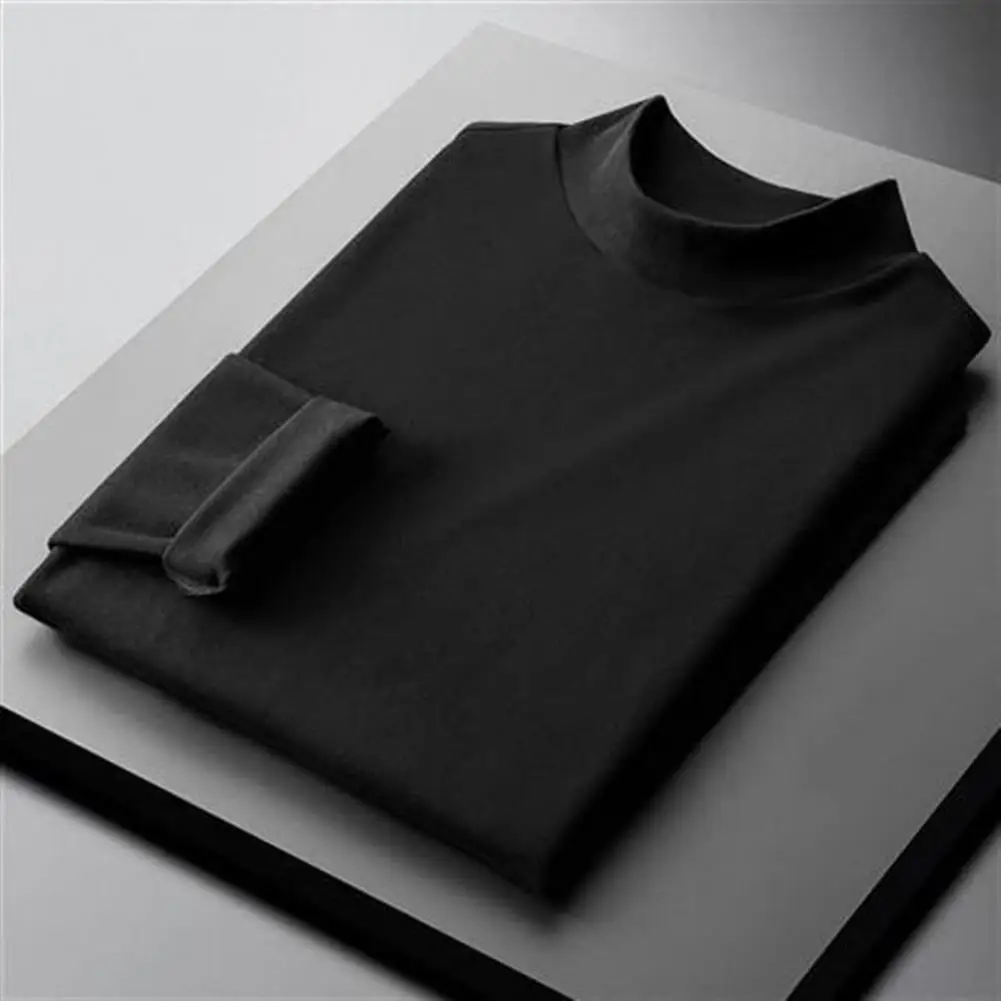 Chemise thermique respirante à manches longues pour hommes, chemise de base douce, col mi-haut, pull slim simple, haut en peluche pour hommes, printemps