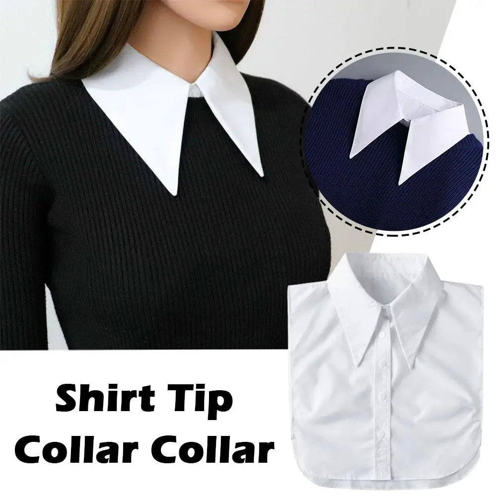 Women White Shirt Fake Collar Big Lapel Detachable Pointed Collar