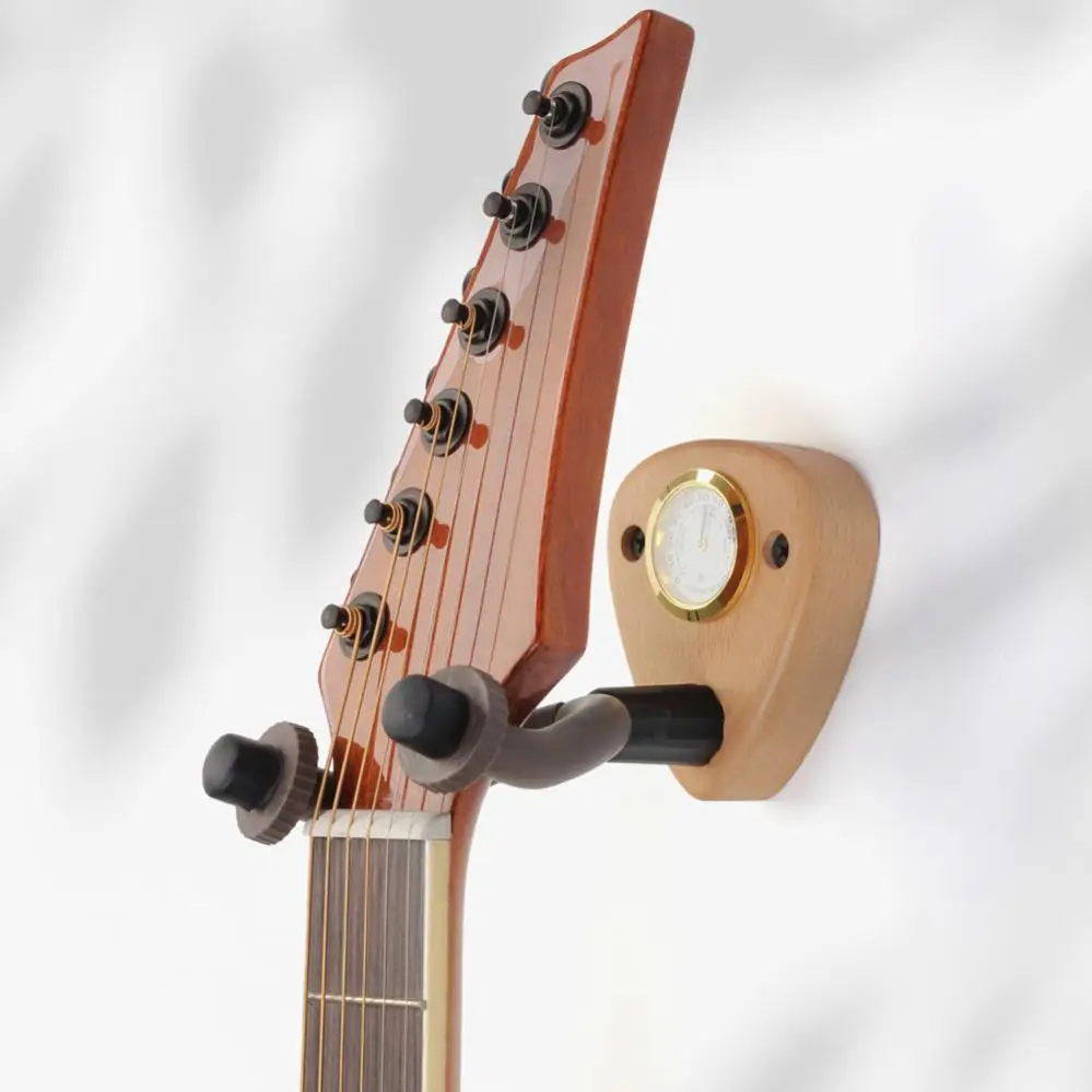 Wall Mount Guitar Hanger Hook Beech Wood Creative Hygrometer Picks Slot Banjo Bass Acoustic Electric Guitar Neck Holder Stand