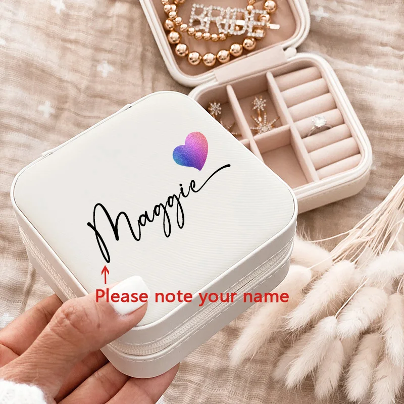 

Personalized Custom Letter with Name Jewelry Box Ring Boxes Travel Girls Jewellery Case Bridesmaid Proposal Birthday Mother Gift