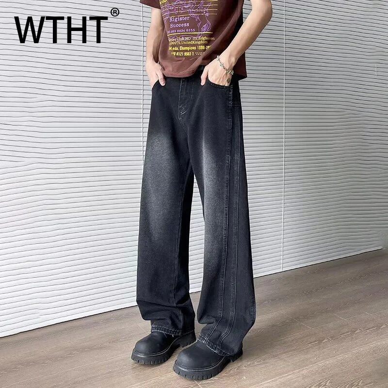 

WTHT Vintage 2025 Summer Men's Gradient Do Old Design Denim Pants Fashion Casual High-waisted Loose Straight Jeans Male 2A0861