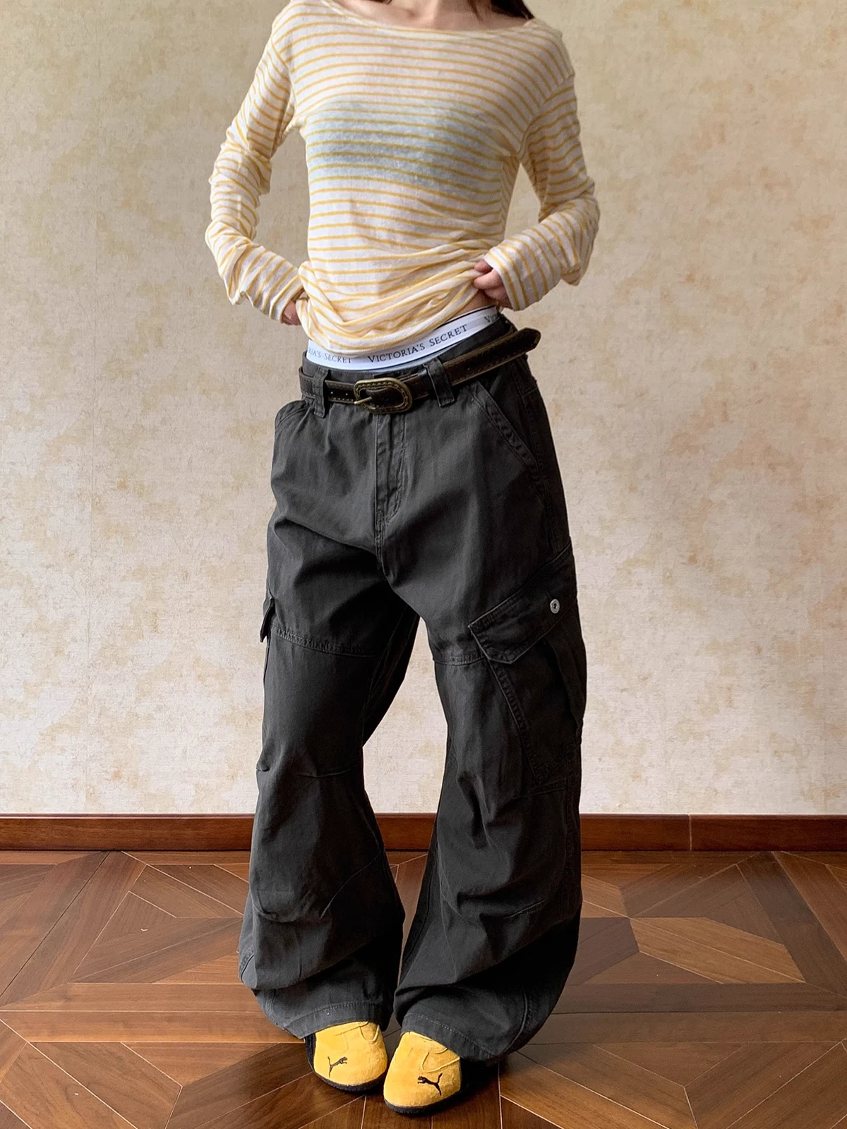 

Ретро рабочие брюки унисекс с множеством карманов, деконструированные, из плотной ткани, в стиле пэчворк, повседневные, прямого кроя, слегка расклешенные