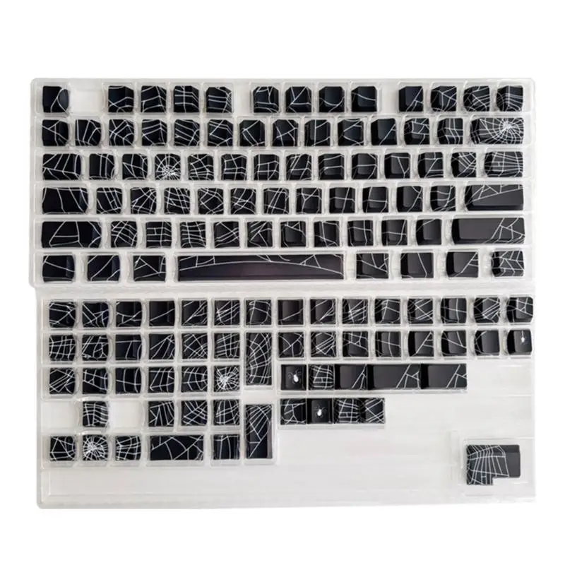 Y1UB Spiders Web Themed PBT Keycaps Set With Heat Sublimated Legends Comfortable Texture For 96/98/100/104/108 Daily Use