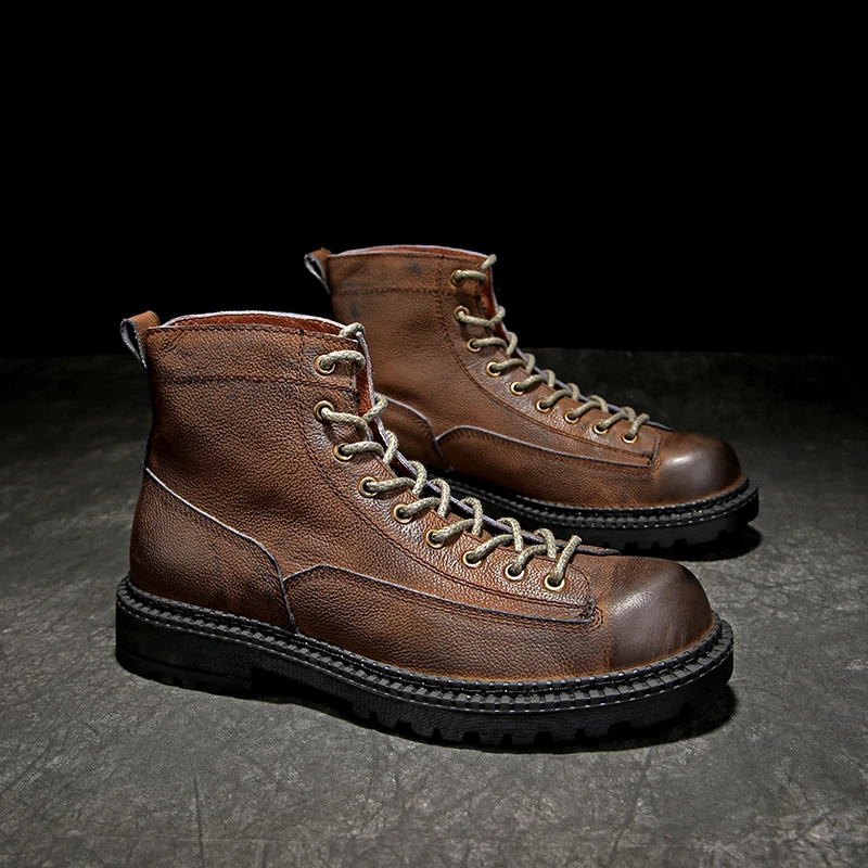 

Зимние мужские ботинки ort Face, кожаные рабочие ботинки средней высоты Briti Sle Amea, модная резиновая подошва с круглым носком