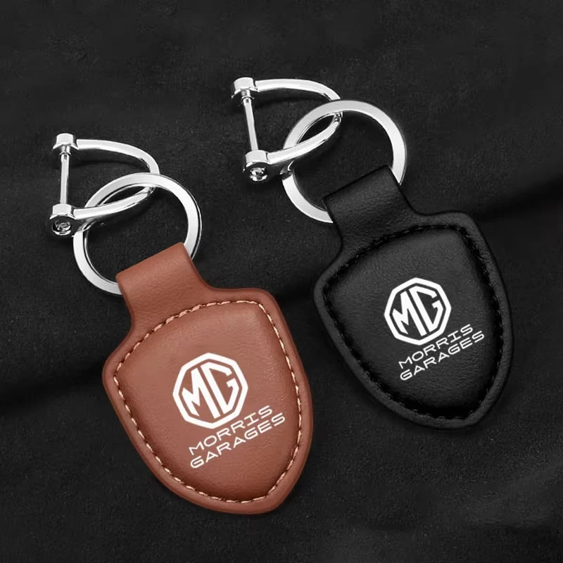 Car Leather Keychain Shield 3D Logo Keyring For MG ZS MG4 EV MG5 MG HS MG3 MG6 Auto Key Chain Holder Ring Accessories