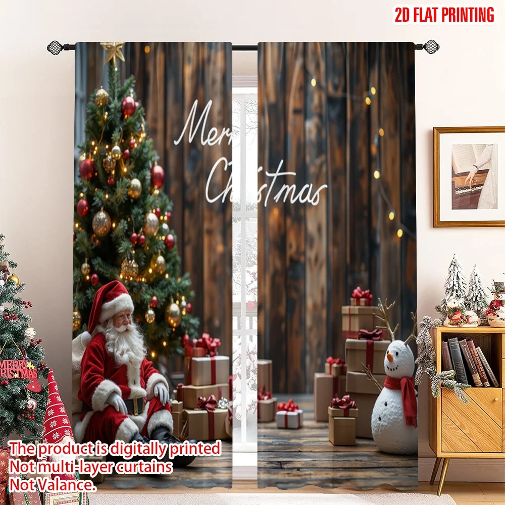 

2pcs 2D flat printing Merry Christmas Popular Drapes Merry Christmas Santa Snowman_a Polyester Fabric Without Electricity Party