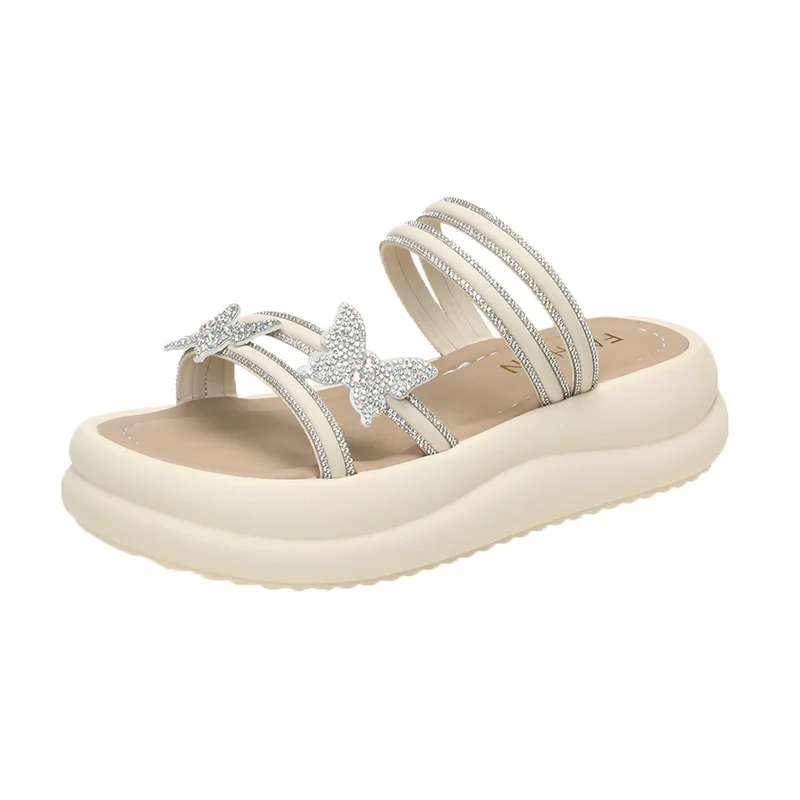 Zapatillas de plataforma de verano para mujer, chanclas de gelatina baja, zapatos de playa con nudo de mariposa, purpurina suave