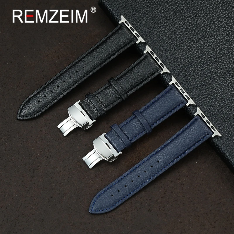 

Leather Wrist Band for Apple Watch 11-1 Ultra SE 3 2 Strap for Iwatch 38/40/41/42/44/45/46/49mm Bracelets with Butterfly Clasp