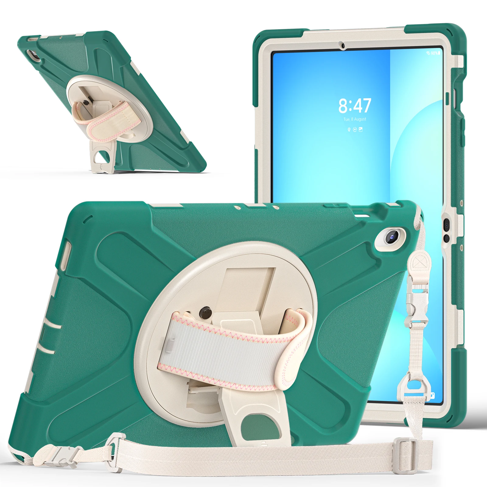 

Heavy Duty Case For Samsung Galaxy Tab S10 FE Plus 2025 13.1 inch SM-X620 SM-X626B 360 Rotating Stand Cover With Shoulder Strap