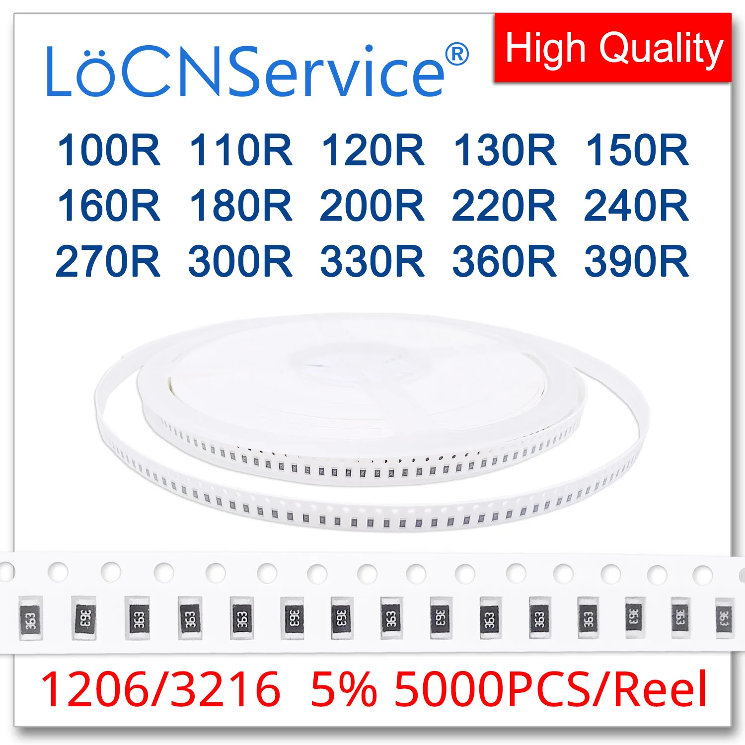 LoCNService 1206 J 5% 5000 шт. 100R 110R 120R 130R 150R 160R 180R 200R 220R 240R 270R 300R 330R 360R 390R smd 3216 резистор Ом