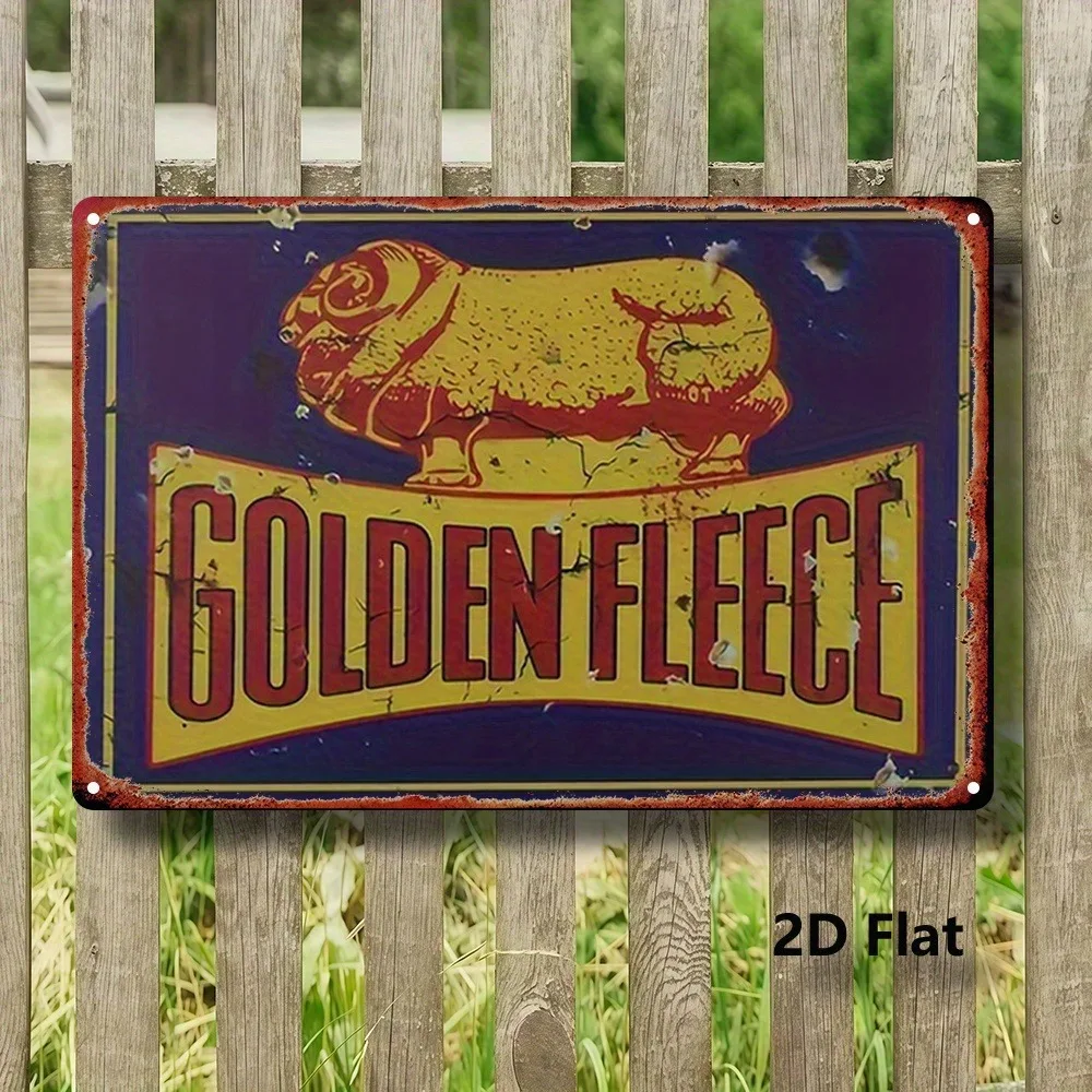 2D Flat Aluminum Vintage Golden Fleece Bull Sheep Wall Plaque Wall Art Ornament for Home Garden Farmhouse Bathroom Decor