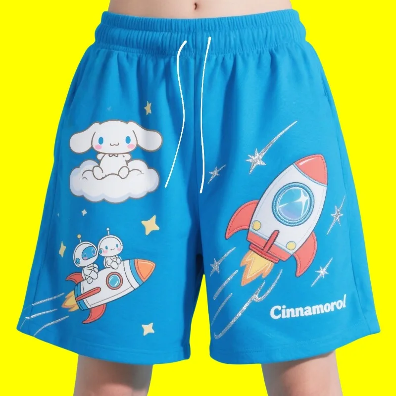 

Шорты для взрослых MOTO-Cinnamoroll, синие с принтом «Ракета и робота», забавный дизайн