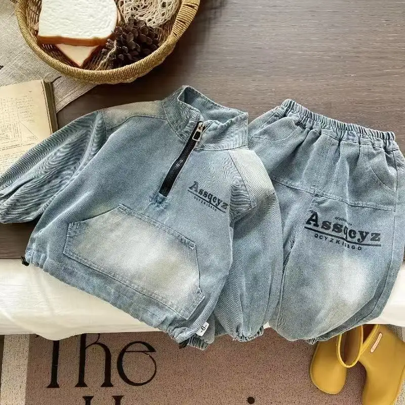 

Весенне-осенний комплект для малышей: стильный хлопковый пуловер на молнии, джинсовая куртка и джинсы, детский спортивный костюм из 2 предметов, для детей 1-8 лет