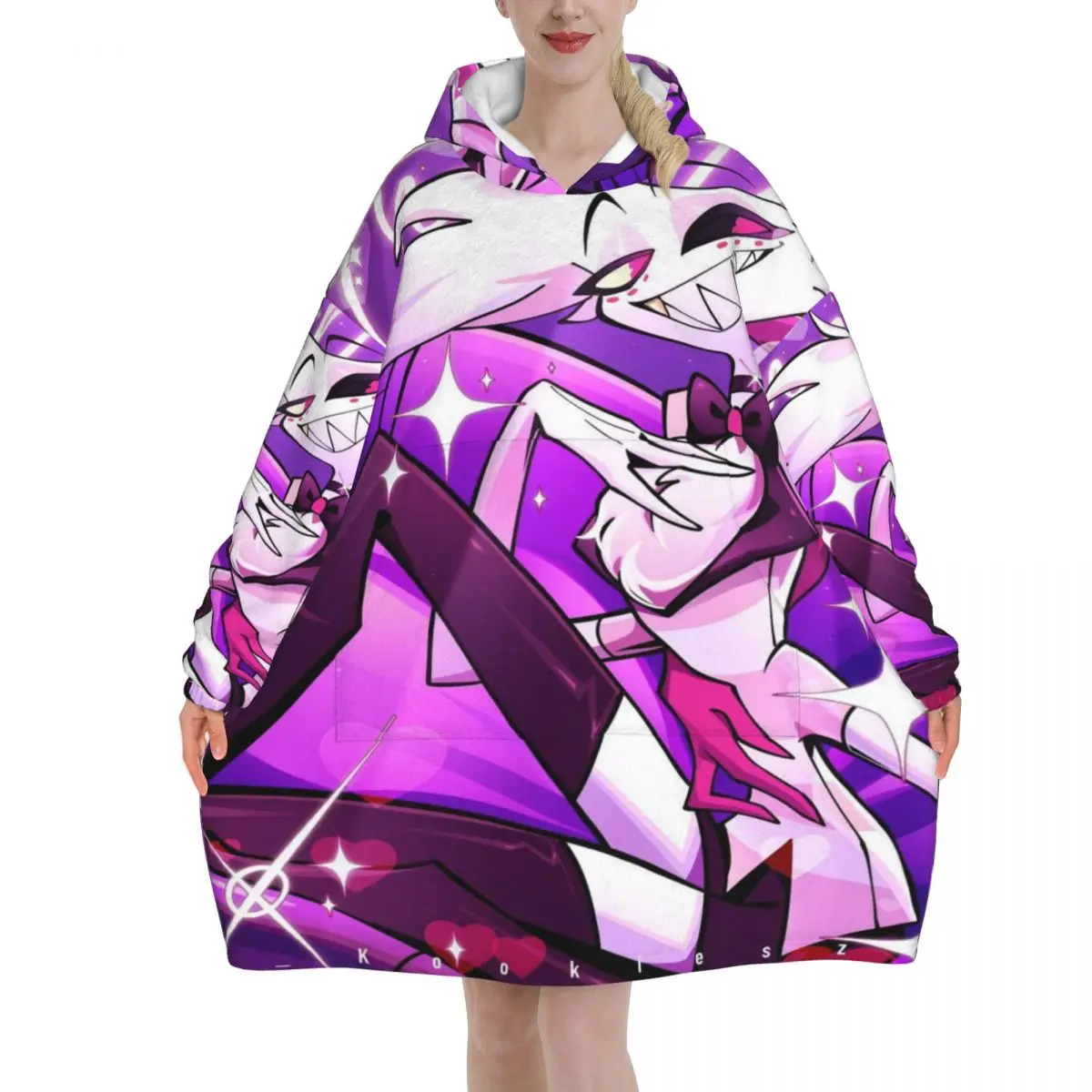 

Alastor Vox Hazbin Hotel Blanket Hoodie Wearable Blanket Large with Pocket Warm Sleeping Bag Soft Cozy Onesie
