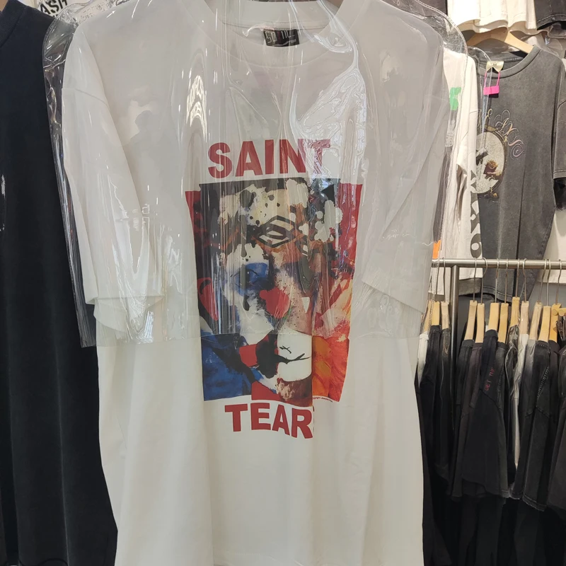 Real Photo Saint Oversized T-shirt High Quality Cotton Clown Print White Short Sleeve SAINT Couple Tops Tees