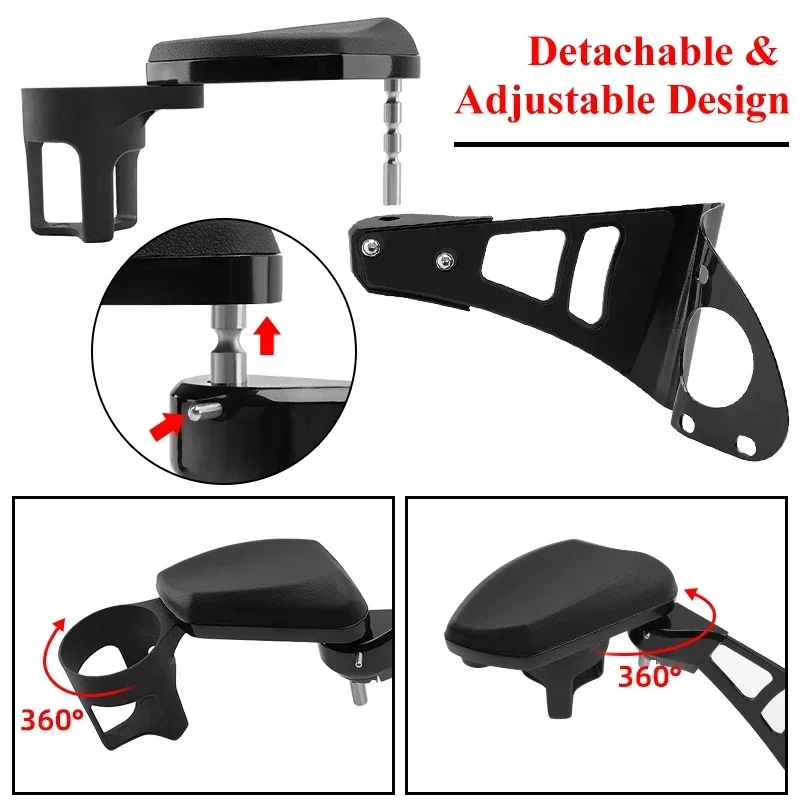 Suporte de copo preto ajustável para motocicleta, apoio de braços, garrafa, guidão, acessórios para harley touring electra road glide 14-23