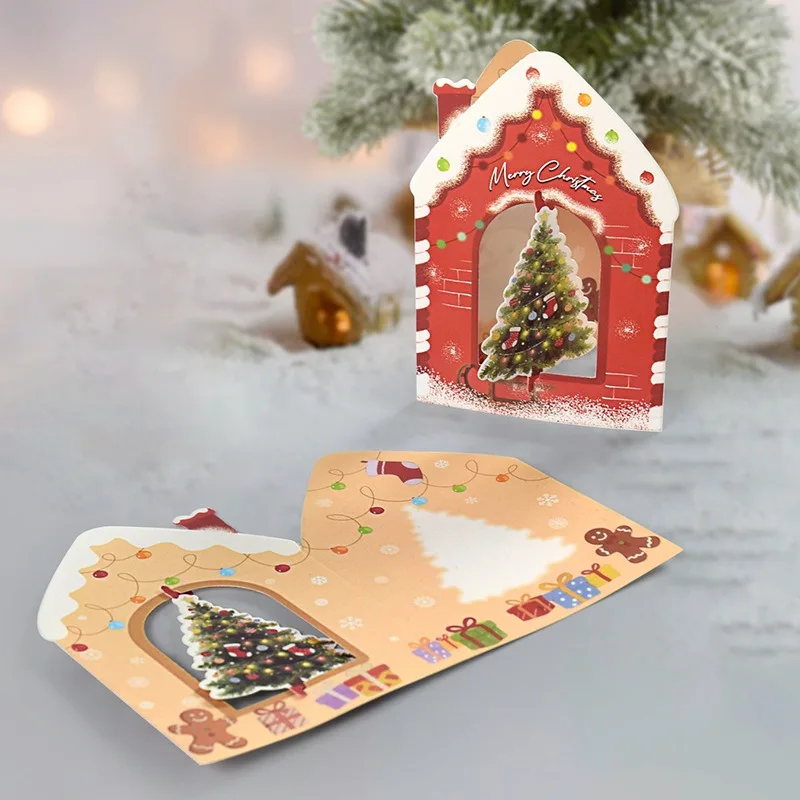 10/20 stücke 3D Weihnachten Grußkarte Kreative Haus Form Postkarte Karte Frohe Weihnachten Dekoration Für Zuhause Neue Jahr Geschenk karten