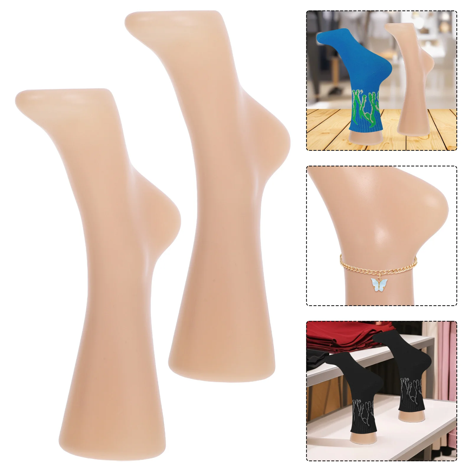 

2Pcs Plastic Mannequin Foot Display Upside Down Female Sock Stand Jewelry Showcase Retail Foot Sock Holder Rack Presentation