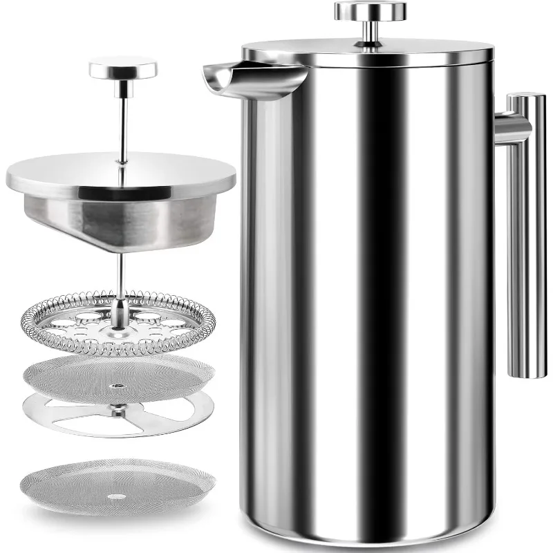 

Настенный вакуумный изоляционный френч-пресс из нержавеющей стали, плунжер для кофе и чая, металлический набор посуды для напитков